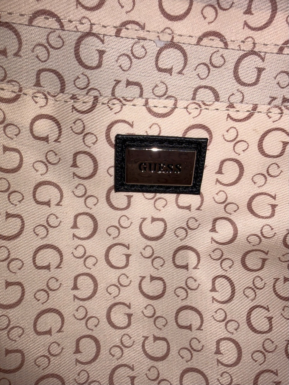 GUESS Black Embossed 4G Logo Structured Satchel Handbag With Silver Hardware - Picture 3 of 16